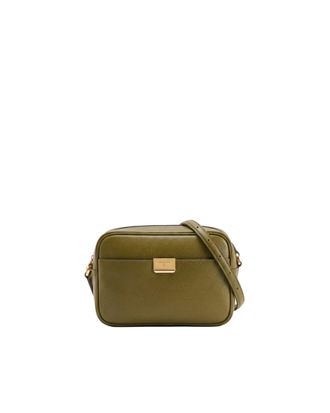 Patrizia Pepe Lizard Green All Day Compact Textured Calf Leather Crossbody Bag