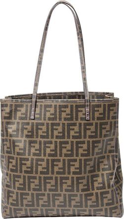 Fendi Brown Zucca Coated Canvas Vertical Open Tote (Authentic Pre-Loved)