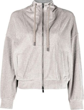 PESERICO metallic hooded bomber jacket - women - Viscose/Polyester/Microfibre Polyamide/Elastane/Polyester/Cotton - 38 - Neutrals