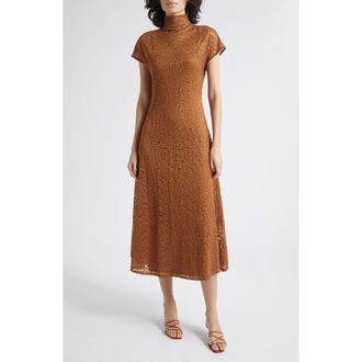 Marella Tesoro Mock Neck Lace Midi Dress in Tobacco Brown at Nordstrom, Size Xx-Large