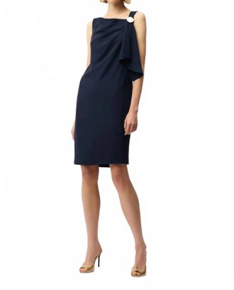 Joseph Ribkoff Asymmetric Neck Shift Dress In Midnight Blue