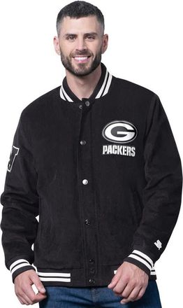 Starter Mens Starter Black Green Bay Packers Blackout Corduroy Full-Snap Varsity Jacket at Nordstrom, Size X-Large