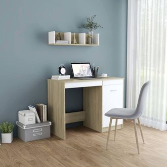 Berkfield Home Desk White & Sonoma Oak 100x50x76 cm Engineered Wood | Size: 100 x 50 x 76 cm