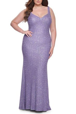 La Femme Fitted Stretch Sequin Plus Size Dress with V-Neck in Periwinkle at Nordstrom, Size 12W