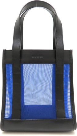 Gucci Black Blue Mesh Leather Handbag Tote Bag (Pre-Owned)