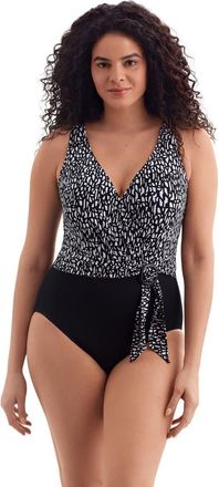 Longitude Belted Surplice Long Torso One-Piece Swimsuit in Second Wave at Nordstrom, Size 12