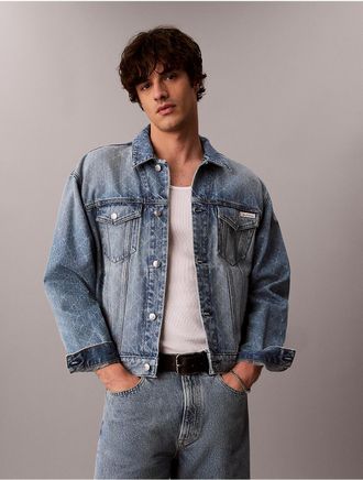 Calvin Klein Jeans Calvin Klein Mens Emblem Logo 90s Trucker Jacket - Blue - 2XL