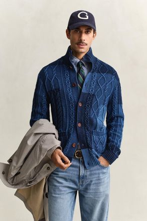 GANT Men Cable Knit Patchwork Cardigan (XL) RICH NAVY