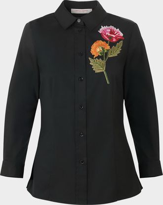 Carolina Herrera Floral Embroidered Icon Button-Down Shirt