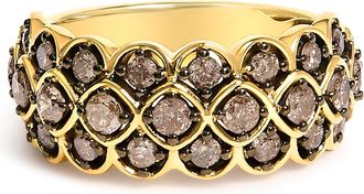 House of Brilliance 10K Yellow Gold Plated Sterling Silver 1.0 Cttw Brown Diamond Scalloped Motif Band Ring