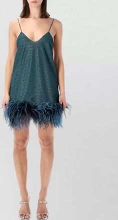 Os&eacute;ree lumiere feather detail glitter mini dress