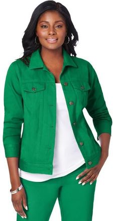 Jessica London Classic Cotton Denim Jacket in Kelly Green at Nordstrom, Size 34