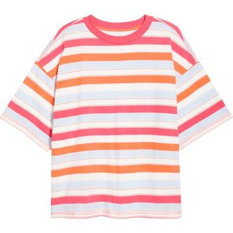 Free People FP Movement Stripe Relaxed Fit Cotton T-Shirt in Poolside Grapefruit at Nordstrom, Size X-Small