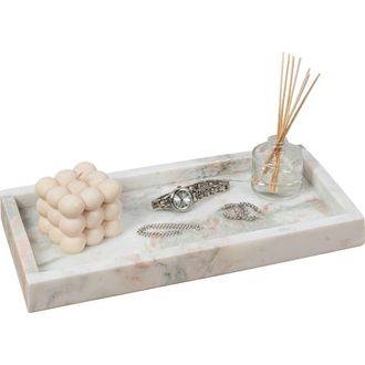 Happimess Luxe Stone Classic Minimalist Rectangular Marble Bathroom Countertop Tray in White/beige Marble at Nordstrom