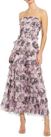 Mac Duggal Strapless Floral Micro Ruffle Dress in Purple Multi at Nordstrom, Size 10