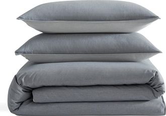 Calvin Klein Contrast Weave Duvet Cover & Shams Set in Light /Medium Blue at Nordstrom, Size Queen