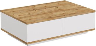 Vente-Unique Mesa De Centro Rectangular Con 1 Abatible En Blanco Y Pino Atl&aacute;ntico - L90 Cm