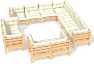 vidaXL Muebles De Jard&iacute;n 11 Pzas Y Cojines Madera Maciza De Pino Crema Vidaxl