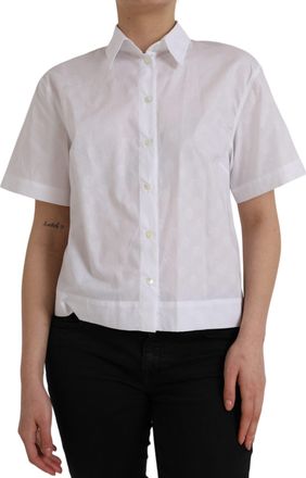 Dolce & Gabbana Womens White Collared Short Sleeve Polo Shirt Top Cotton