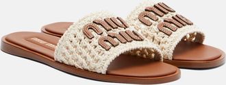 Miu Miu Leather-trimmed crochet slides
