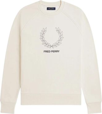 Fred Perry Outline Laurel Wreath Sweatshirt - Heren - Sweatshirts - Wit - L - Katoen - Hoodies & sweatvesten