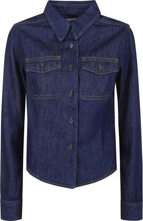 Dries Van Noten Overhemden, Dames, Blauw, M, Denim, Denim Overhemd met Dubbele Borstzakken