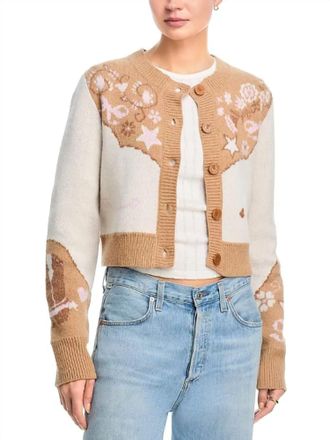LoveShackFancy Leyah Long Sleeve Cardigan In Beige