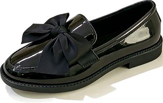 Generic Bow Loafers for Women Patent Penny Chunky Loafer Wide Width Elegant Casual Comfortable Dress Shoes for Work (Black,6.5)