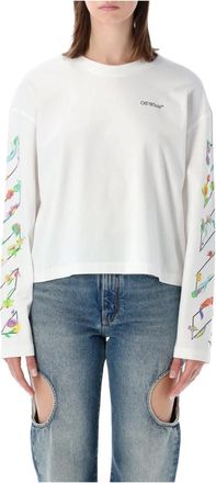 Off-white Tops, Dames, Wit, S, Katoen, Flower Tee Long Sleeve