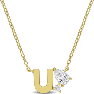 Mimi & Max 3/4ct TGW Created White Sapphire Q Initial Necklace Yellow Plated Sterling Silver