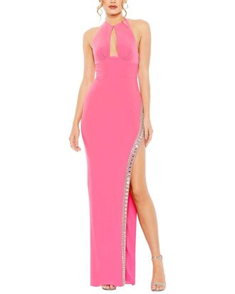 Mac Duggal Halter Neck Beaded Slit Detail Gown