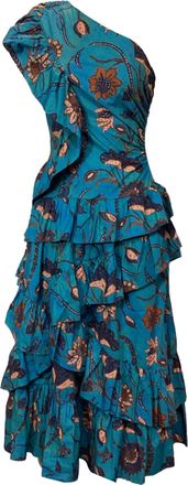 Ulla Johnson Ondine Floral Ruffled Midi One-shoulder Dress in Multicolored Cotton