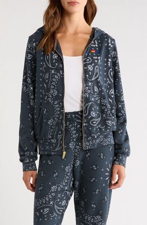 Aviator Nation Bandana Front Zip Hoodie in Charcoal at Nordstrom, Size Xx-Large
