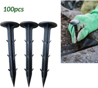 OEM 100 Estacas De Jard&iacute;n Para Fijar Tela Antihierbas, Estacas De Pl&aacute;stico Negro Para Suelo, Ideales Para Telas De Acolchado
