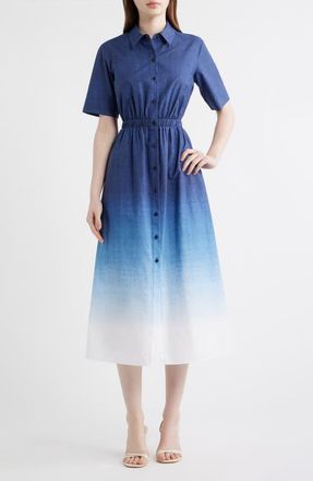 Anne Klein Short Sleeve Shirtdress in Distant Mountain Multi at Nordstrom, Size 10