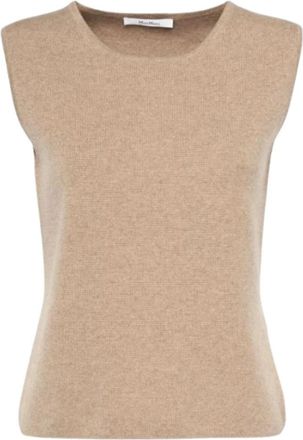 Max Mara Bruine Wol Kasjmier Mouwloze Top - Dames - Tops zonder mouwen - Bruin - M - Wol - Tops
