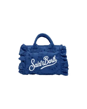 MC2 Saint Barth Rectangular Handbag with Eyelet Embroidery and Ruffled Edges