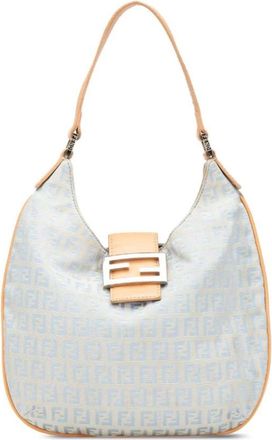 Fendi Pre-owned Shoulder Bags, female, Blue, Size: ONE SIZE Pre-owned Jacquard Fabric Shoulder Bag with Adjustable Strap