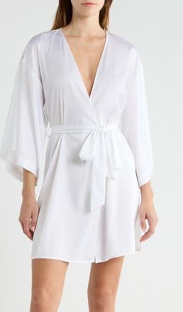 Open Edit Get Ready with Me Satin Robe in White at Nordstrom, Size X-Large