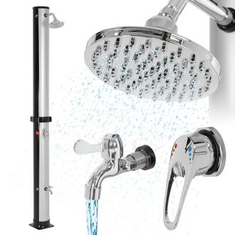 ML Design Ml-design Ducha Solar De Jard&iacute;n Negro/plata 35l 217,5cm Agua Caliente Hasta 60&deg;c Sin Electricidad Conexi&oacute;n Para Manguera Moderno Elegante Cabezal Duch