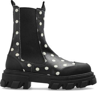 Ganni Enkellaarsjes met Stippenpatroon - Dames - Chelseaboots - Zwart - 41 EU - Leer - Schoenen