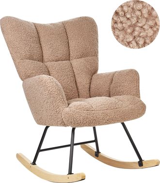 Beliani Silla Mecedora De Boucl&eacute; Beige Negro Madera Clara Patas De Madera Oulu