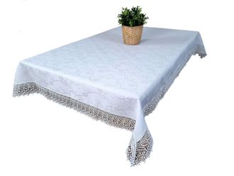 OEM Mantel Blanco Antimanchas Con Ribete De Encaje 140/180. Manteles Pulidos Con Encaje De Guipur