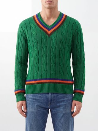 Polo Ralph Lauren Maglia con scollo a V in misto lana e cotone con profili a contrasto