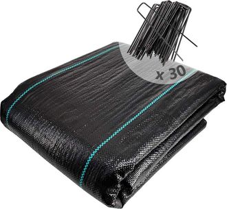 OEM Malla Antihierbas Vounot Con 30 Estacas, 10 M X 2 M, Fibra De Polipropileno Tejido, Resistente A Los Rayos Uv, 100 G/m&sup2;, Resistente Al Desgarro, Estac