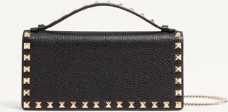 Valentino Garavani Portafoglio Con Catena Rockstud In Vitello Granato Donna NERO UNI