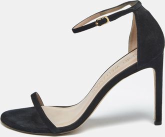 Stuart Weitzman Black Suede Nudist Ankle Strap Sandals