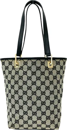 Gucci Black Canvas Leather Handbag Tote Bag (Pre-Owned)