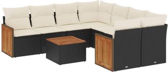 vidaXL Set De Sof&aacute;s De Jard&iacute;n 8 Piezas Y Cojines Rat&aacute;n Sint&eacute;tico Negro Vidaxl