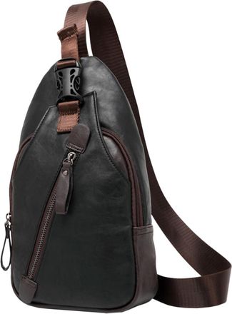 Yarnow Portable Male Sling Bag Lightweight PU Leather Chest Crossbody Bag for Outdoor Casual Use with Zipper Closure and Fashionable for Travel and Daily Ess